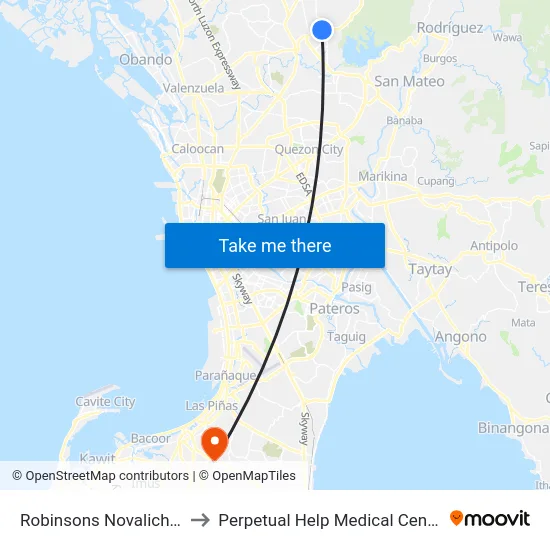 Robinsons Novaliches to Perpetual Help Medical Center map
