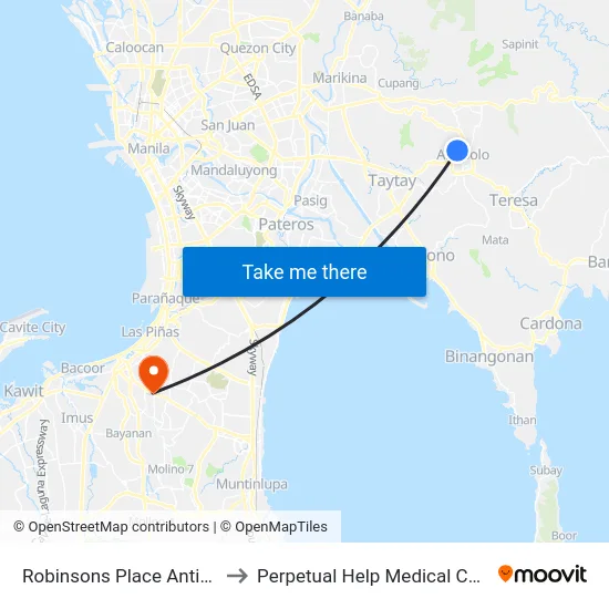 Robinsons Place Antipolo to Perpetual Help Medical Center map
