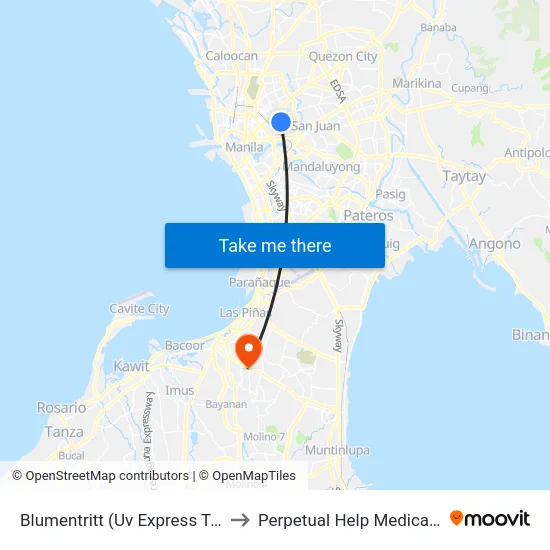 Blumentritt (Uv Express Terminal) to Perpetual Help Medical Center map