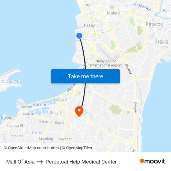 Mall Of Asia to Perpetual Help Medical Center map
