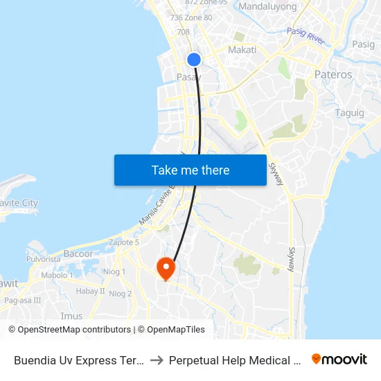 Buendia Uv Express Terminal to Perpetual Help Medical Center map