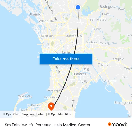Sm Fairview to Perpetual Help Medical Center map