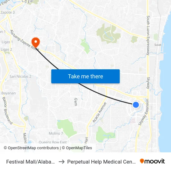 Festival Mall/Alabang to Perpetual Help Medical Center map