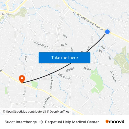 Sucat Interchange to Perpetual Help Medical Center map