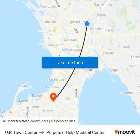 U.P. Town Center to Perpetual Help Medical Center map