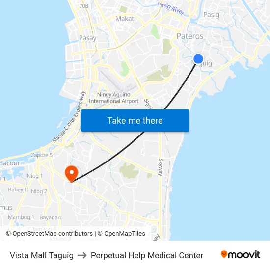Vista Mall Taguig to Perpetual Help Medical Center map