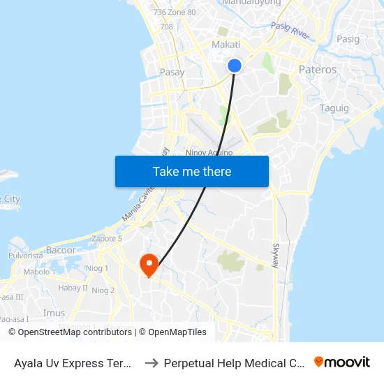 Ayala Uv Express Terminal to Perpetual Help Medical Center map