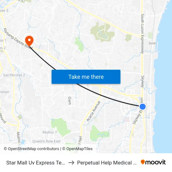 Star Mall Uv Express Terminal to Perpetual Help Medical Center map