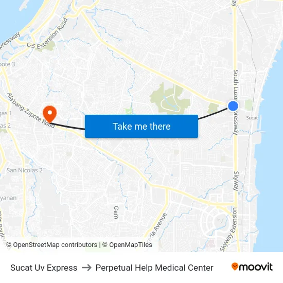 Sucat Uv Express to Perpetual Help Medical Center map
