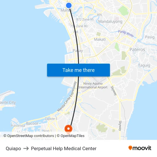 Quiapo to Perpetual Help Medical Center map