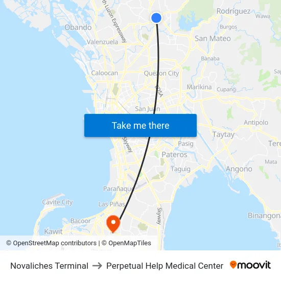 Novaliches Terminal to Perpetual Help Medical Center map