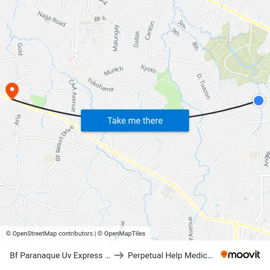 Bf Paranaque Uv Express Terminal to Perpetual Help Medical Center map