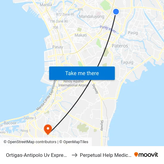 Ortigas-Antipolo Uv Express Terminal to Perpetual Help Medical Center map