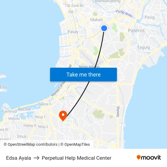 Edsa Ayala to Perpetual Help Medical Center map