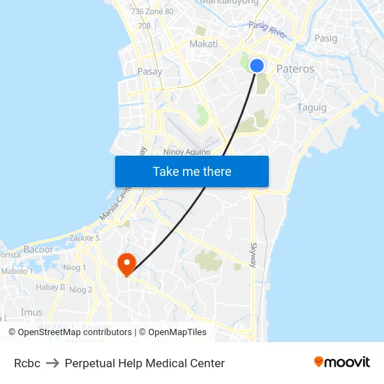 Rcbc to Perpetual Help Medical Center map