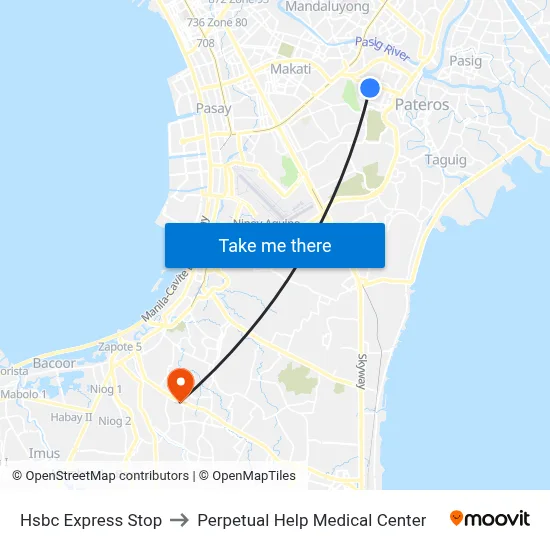 Hsbc Express Stop to Perpetual Help Medical Center map