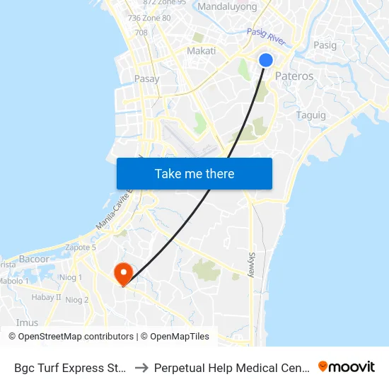 Bgc Turf Express Stop to Perpetual Help Medical Center map