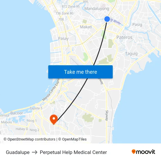 Guadalupe to Perpetual Help Medical Center map