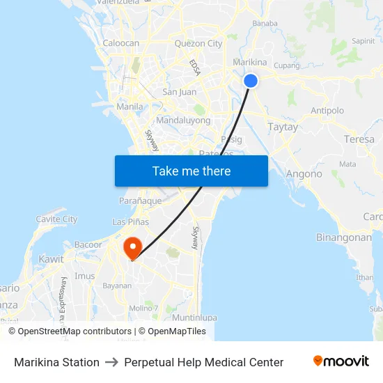 Marikina Station to Perpetual Help Medical Center map