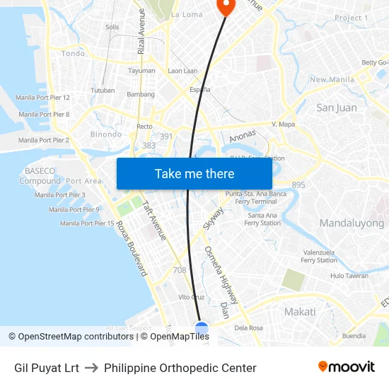 Gil Puyat Lrt to Philippine Orthopedic Center map