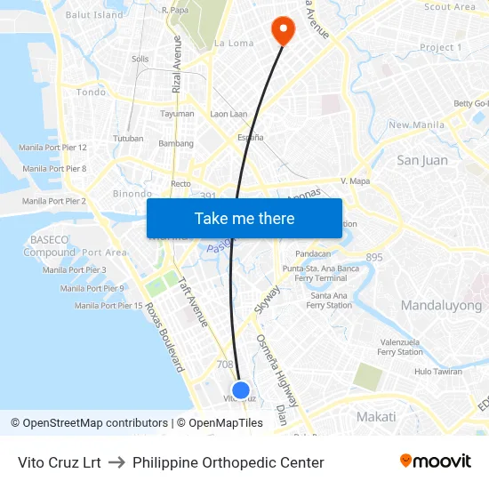 Vito Cruz Lrt to Philippine Orthopedic Center map