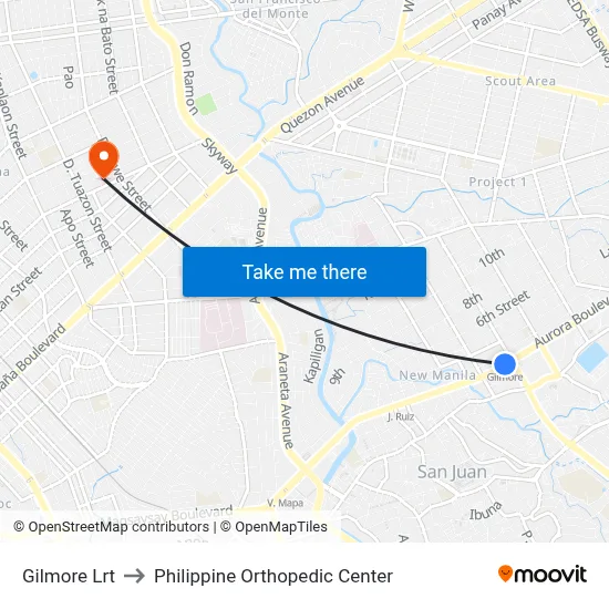 Gilmore Lrt to Philippine Orthopedic Center map