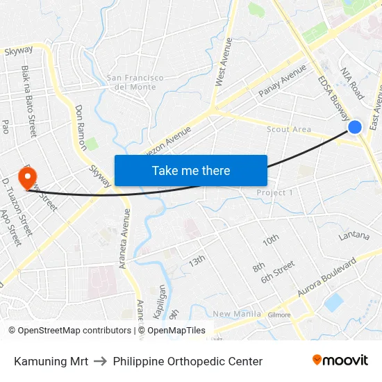 Kamuning Mrt to Philippine Orthopedic Center map