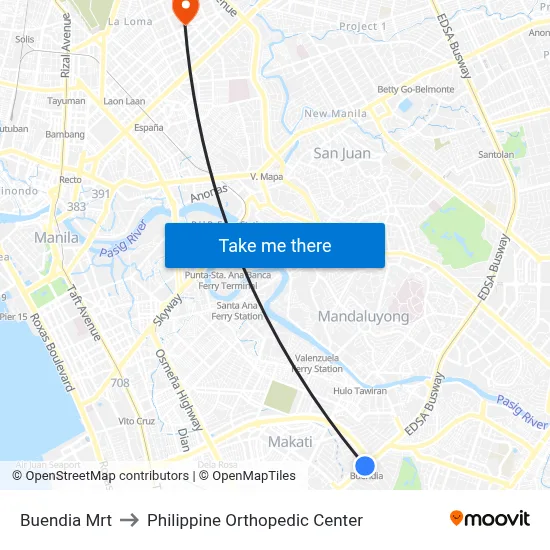Buendia Mrt to Philippine Orthopedic Center map
