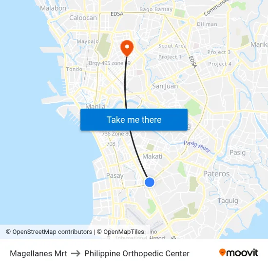 Magellanes Mrt to Philippine Orthopedic Center map