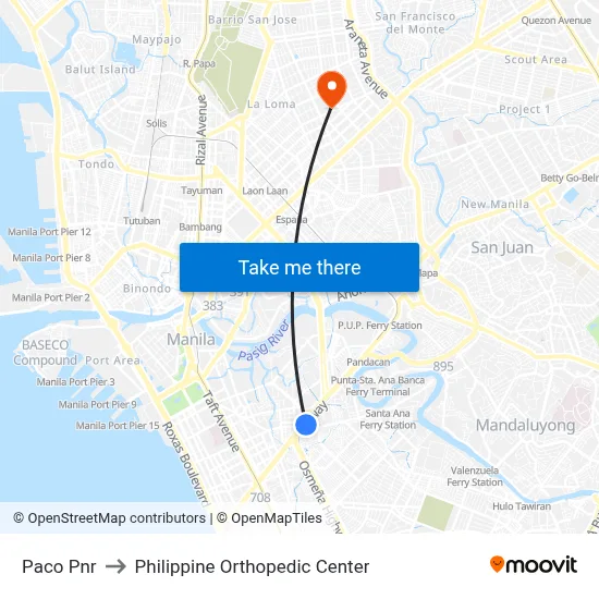 Paco Pnr to Philippine Orthopedic Center map