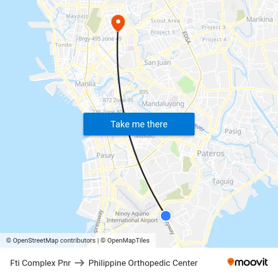 Fti Complex Pnr to Philippine Orthopedic Center map