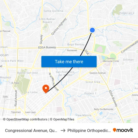 Congressional Avenue, Quezon City to Philippine Orthopedic Center map