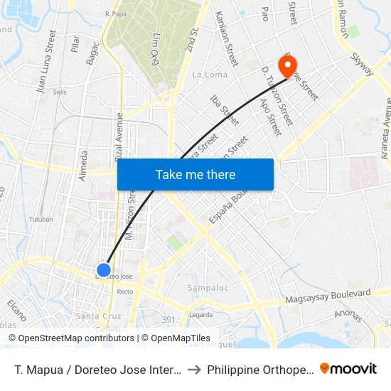 T. Mapua / Doreteo Jose Intersection, Manila to Philippine Orthopedic Center map
