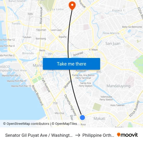Senator Gil Puyat Ave / Washington Intersection, Makati City to Philippine Orthopedic Center map