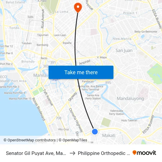 Senator Gil Puyat Ave, Makati City to Philippine Orthopedic Center map