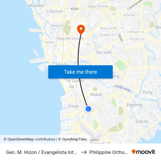 Gen. M. Hizon / Evangelista Intersection, Makati City to Philippine Orthopedic Center map