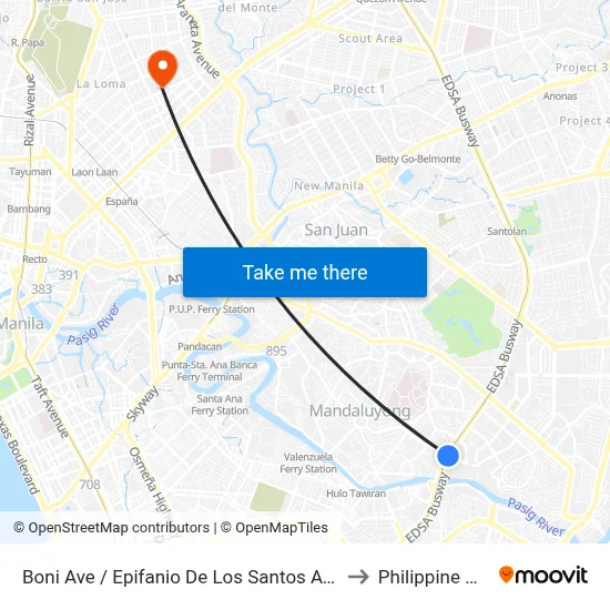 Boni Ave / Epifanio De Los Santos Avenue Intersection, Mandaluyong City, Manila to Philippine Orthopedic Center map