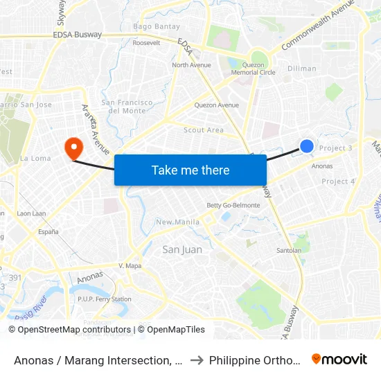 Anonas / Marang Intersection, Quezon City, Manila to Philippine Orthopedic Center map
