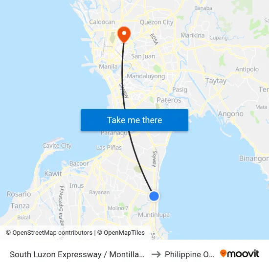 South Luzon Expressway / Montillano St Intersection, Muntinlupa City, Manila to Philippine Orthopedic Center map