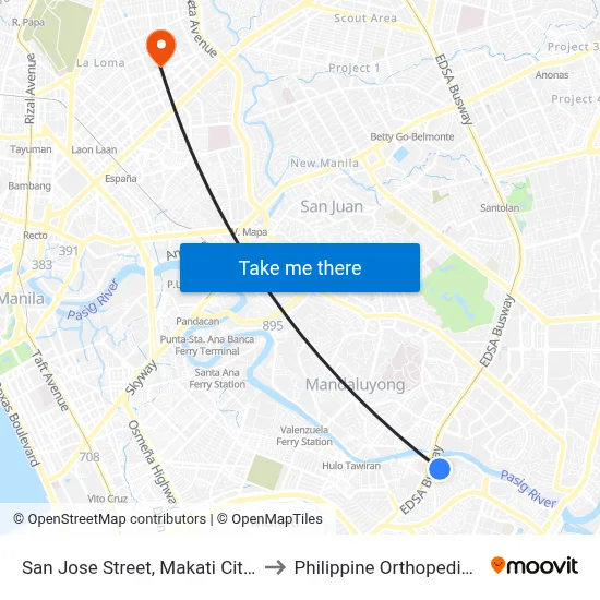 San Jose Street, Makati City, Manila to Philippine Orthopedic Center map