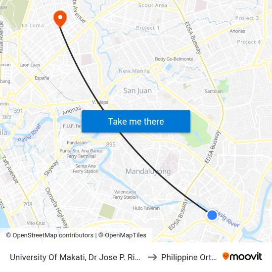 University Of Makati, Dr Jose P. Rizal Extension, Makati City, Manila to Philippine Orthopedic Center map