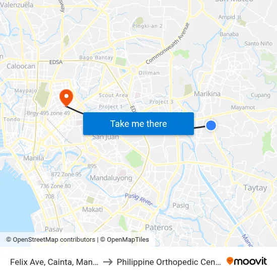 Felix Ave, Cainta, Manila to Philippine Orthopedic Center map