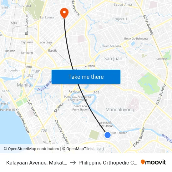 Kalayaan Avenue, Makati City to Philippine Orthopedic Center map