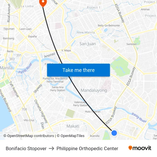 Bonifacio Stopover to Philippine Orthopedic Center map