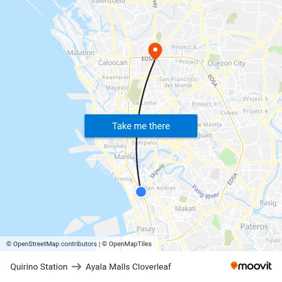 Quirino Station to Ayala Malls Cloverleaf map