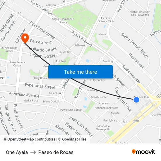 One Ayala to Paseo de Roxas map