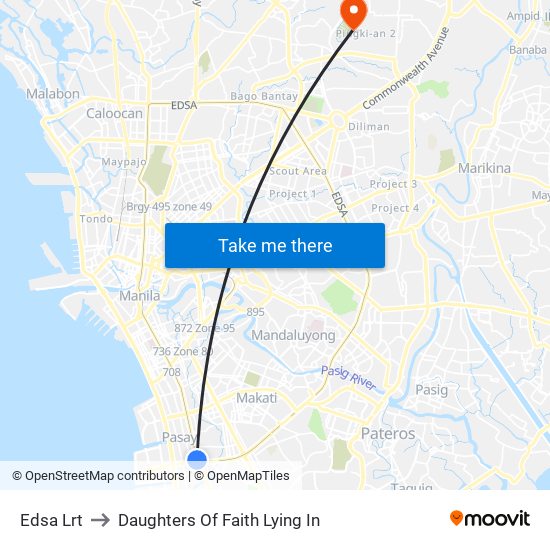 Edsa Lrt to Daughters Of Faith Lying In map