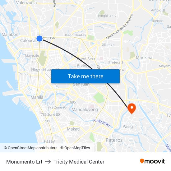 Monumento Lrt to Tricity Medical Center map