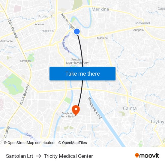 Santolan Lrt to Tricity Medical Center map