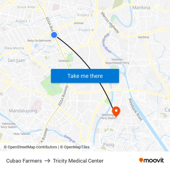 Cubao Farmers to Tricity Medical Center map